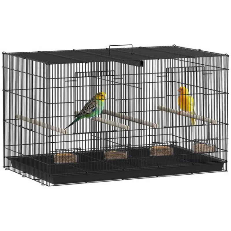 Image of PawHut Bird Cage with Divider - 4 Wooden Perches - Slide Out Tray - Black TJ Hughes 5063603837041