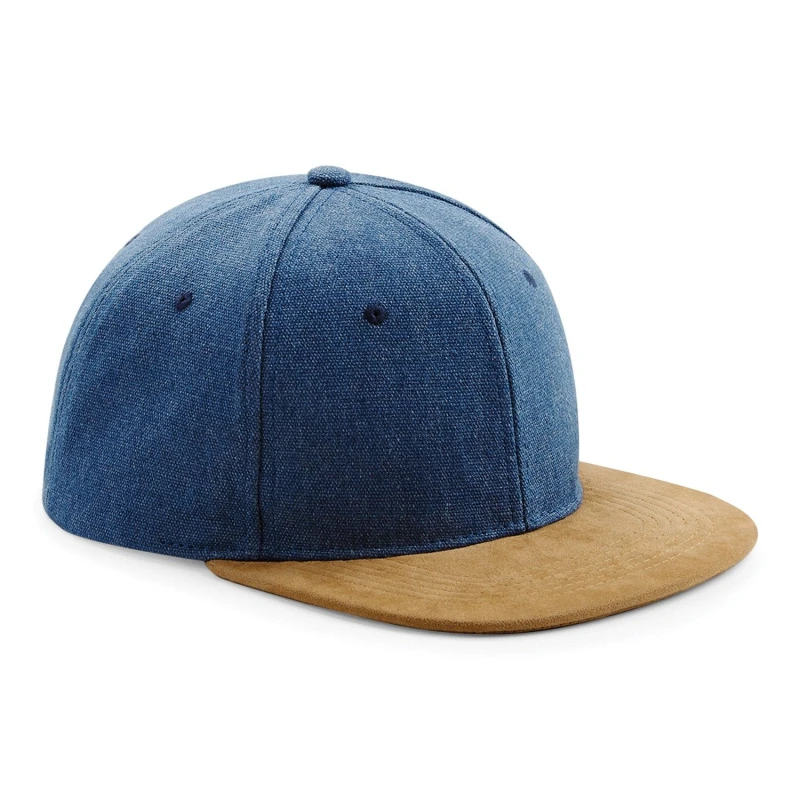 Image of Beechfield Mens Faux Suede Peak Snapback Cap in Blue Blue Male One Size