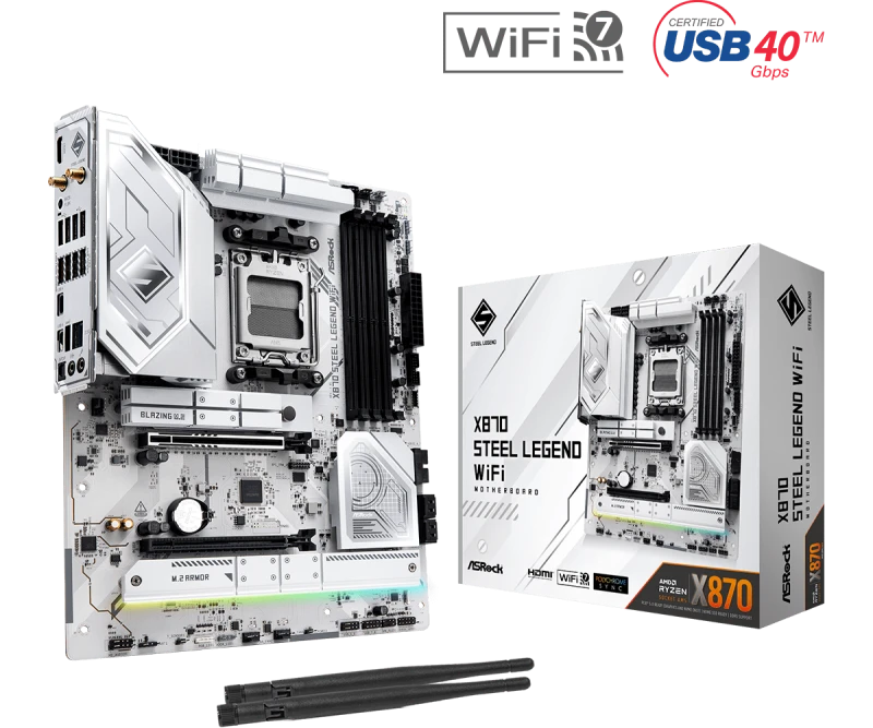 Image of ASRock X870 Steel Legend WiFi AMD Ryzen DDR5 WIFI 7 White Motherboard - Socket AM5 - 90-MXBPJ0-A0UAYZ