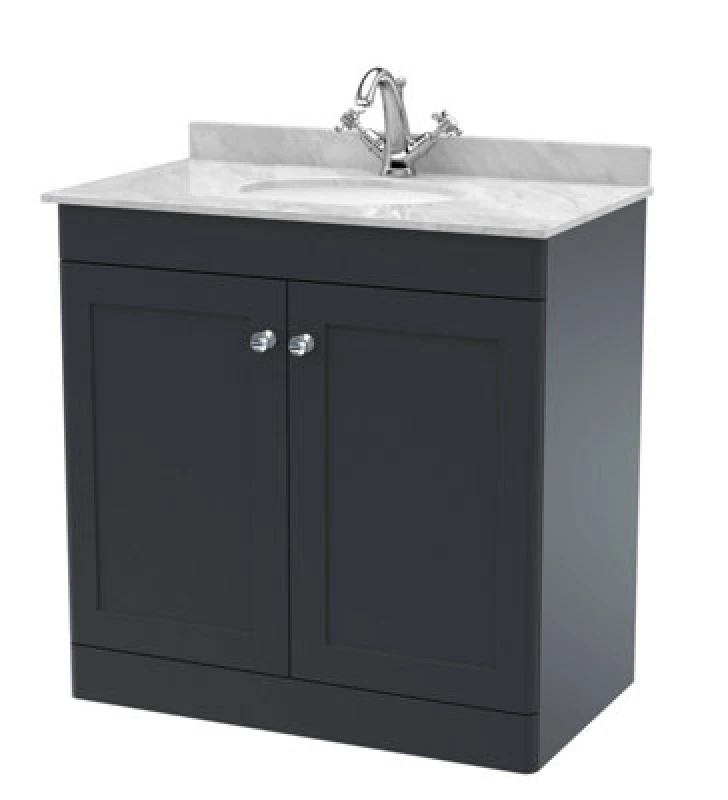 Image of Nuie Classique Floor Standing 2 Door Unit & 1 Tap Hole Marble Top With Oval Basin
