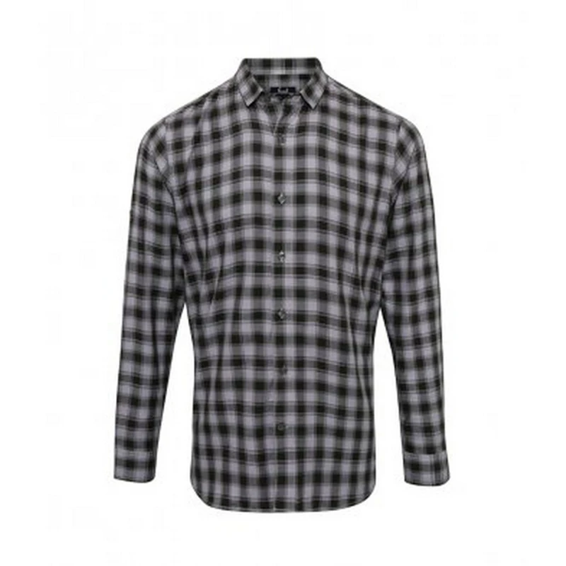 Image of Premier Premier Men Mulligan Check Long Sleeve Shirt in Dark Grey Size: Small Dark Grey S Male 5057819129922