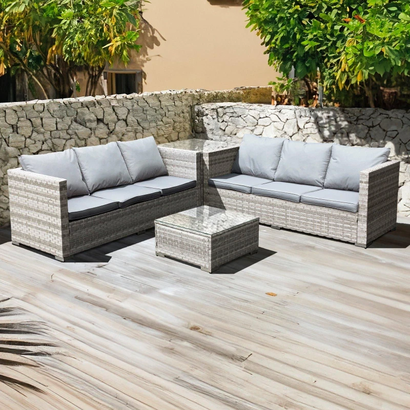 Image of OSeasons Malta Rattan 6 Seat Corner Set In Dove Grey