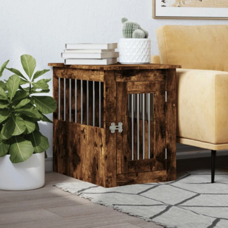 Image of vidaXL Dog Crate Furniture Smoked Oak 45x62x59cm Engineered Wood, Brown 838313