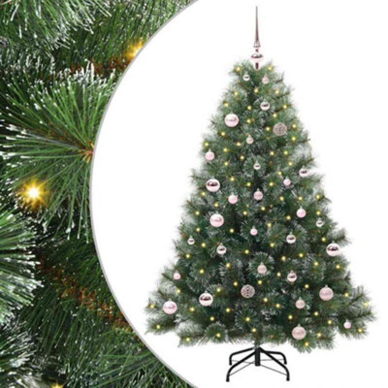 Image of vidaXL Artificial Christmas Tree with 150 LEDs, Pink Balls Green 150cm PE and PVC, Green 3397837