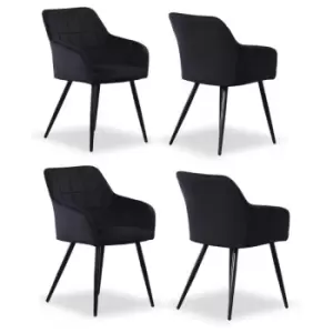 Image of Set of 1/2/4 Camden Velvet upholstered Square Stitched Chairs - Black - Set of 4 - Black