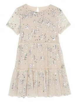 Image of Mintie By Mint Velvet Girls Silver Star Sequined Dress - Cream