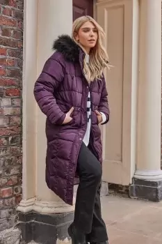 Image of Faux Fur Trim Padded Coat