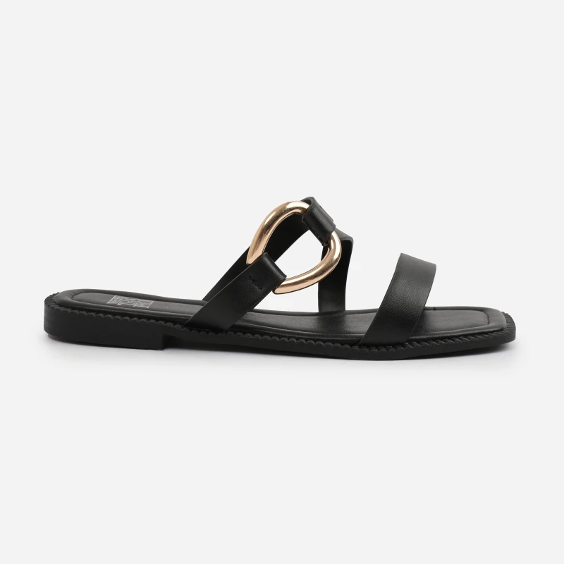 Image of Wheres That From Wheres That From Black PU Jaime Flatform Sandal Black 6