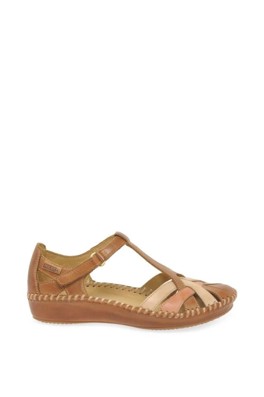 Image of Pikolinos Womens 'Vallarta' Woven Leather Sandals in Brown Size: 6 Brown Female 6
