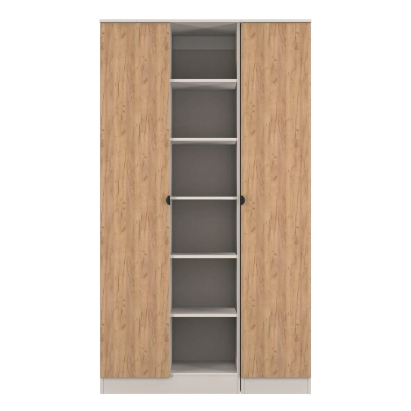Image of Welcome Furniture Ready Assembled Bora 2 Door Open Shelf Triple Wardrobe, Cream BOP195GCKM