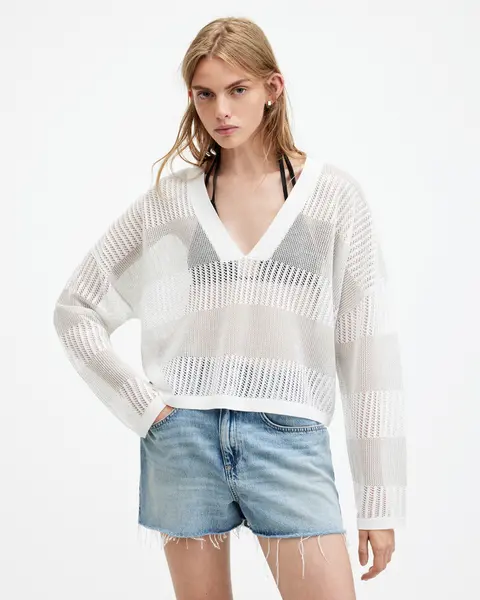 Image of AllSaints Misha Mesh V-Neck Jumper