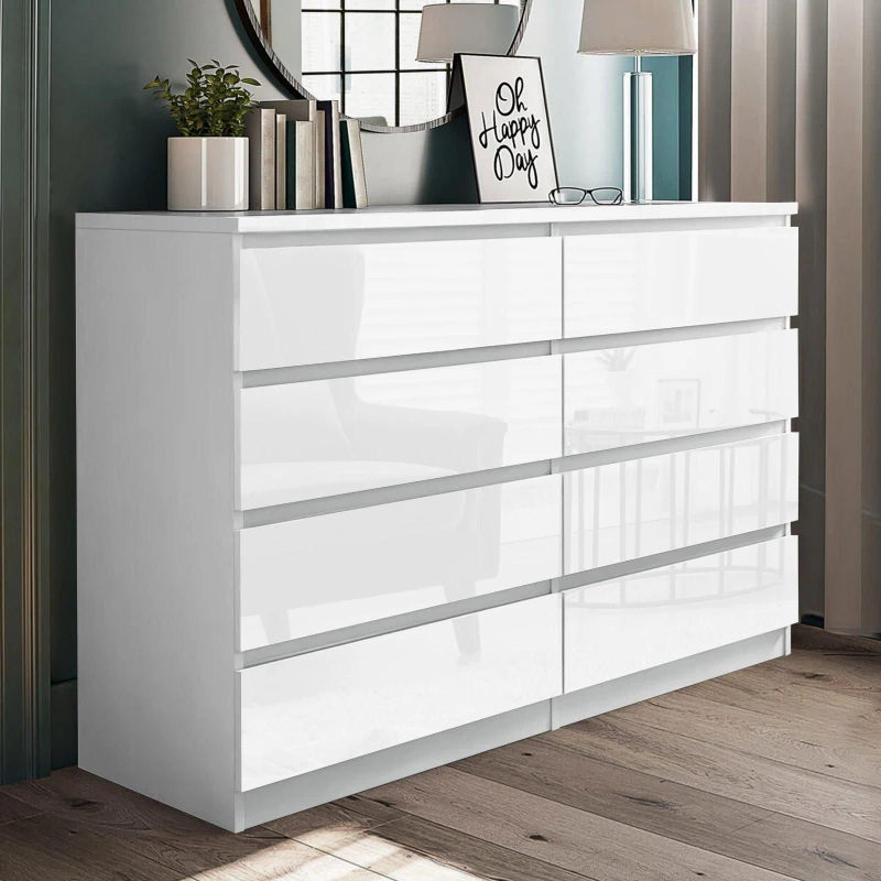 Image of LUXURY LIFE Carlton Gloss Chest of Drawers 8 Drawer Cabinet White