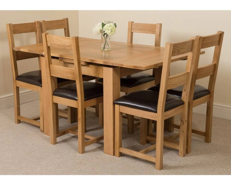 Image of Thats Furniture Richmond 90-150cm Square Oak Extending Dining Table & 6 Lincoln Chairs in Brown Brown Unisex