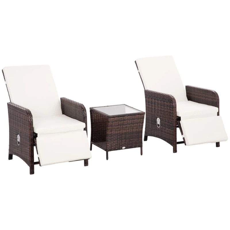 Image of Outsunny 3 Pieces Rattan Bistro Set w/ Adjustable Backrest Mixed-Brown - Outsunny 5056725398064