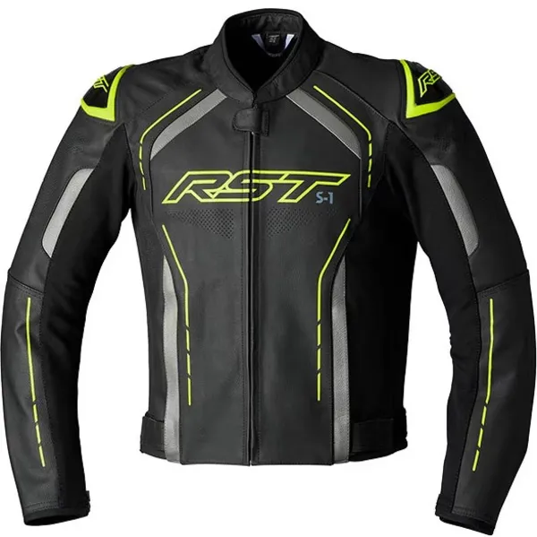 Image of RST S1 Leather Jacket Black Grey Fluo Yellow Size 44