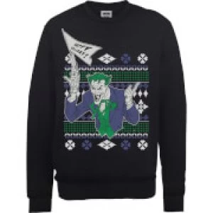 Image of DC Batman Happy Holiday The Joker Black Christmas Sweatshirt - S - Black