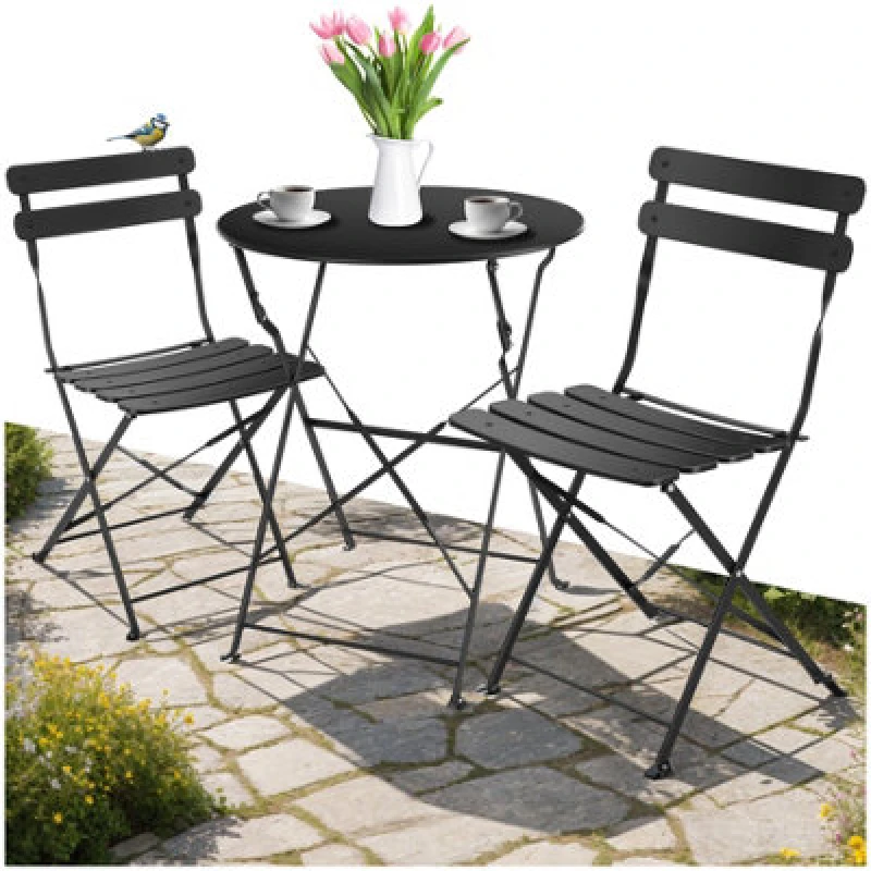 Image of Tectake Garden Table And Chairs Frieda - 2 Seater, For Balconies, Patios & Terraces, Folding & Lightweight - Black - 1