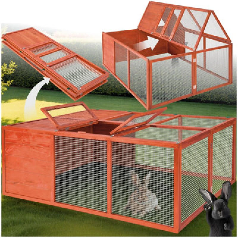 Image of Tectake Rabbit Hutch Murphy With Roof Access, Folding Design And Open Floor - 53 Centimetre - Brown