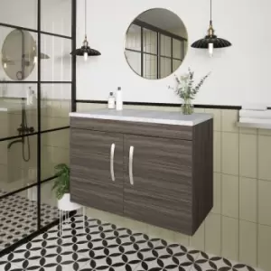 Image of Nuie - Athena Wall Hung 2-Door Vanity Unit with Sparkling White Worktop 800mm Wide - Anthracite Woodgrain