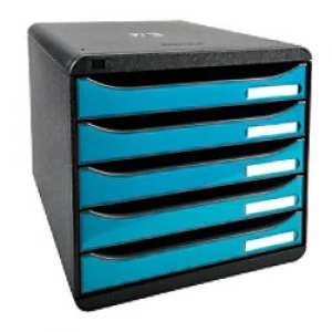 Image of Exacompta Drawer Unit with 5 Drawers Big Box Plus Plastic Black, Turquoise 27.8 x 34.7 x 27.1 cm