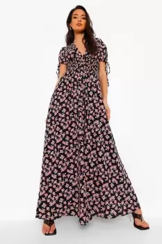Image of Ditsy Print Shirred Waist Maxi Dress