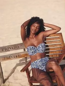 Image of Panache Serengeti Padded Bandeau Bikini Top - Blue Animal, Multi, Size 36D, Women