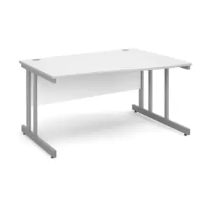 Image of Dams Momento right hand wave desk 1400mm - silver cantilever frame, white top