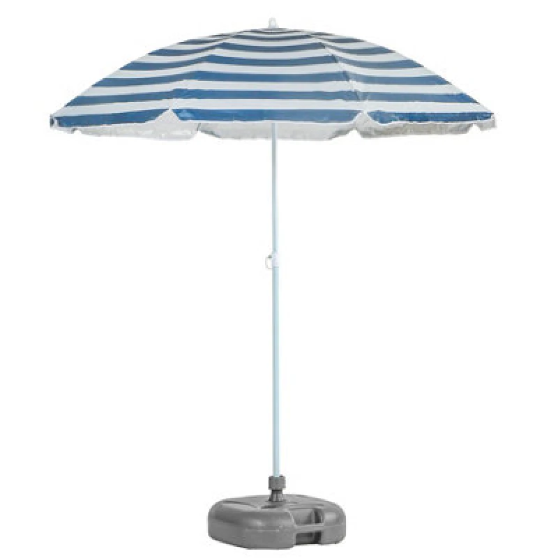 Image of Harbour Housewares Metal Beach Parasol & Base Set - 1.74 X 1.93M - Blue Stripe/grey