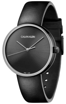 Image of Calvin Klein Womens Black Leather Strap Black Dial Watch