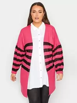 Image of Yours Striped Cardigan - Pink, Size 18, Women