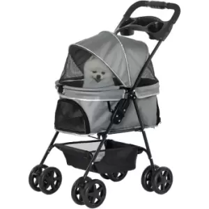 Image of PawHut No-Zip Dog Stroller Pet Cat Travel Pushchair One-Click Fold for Small Dogs Grey - Grey