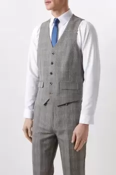 Image of Slim Fit Neutral Check Suit Waistcoat