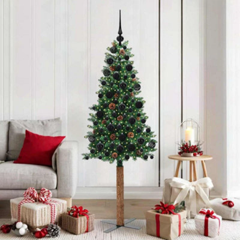Image of Vidaxl Slim Christmas Tree Green 180 Cm Pvc And Solid Pine Wood
