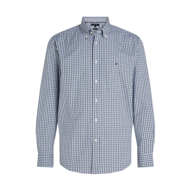Image of Tommy Hilfiger Mens Flex Poplin Gingham Long-Sleeve Patterned Shirt Sweet Blue 0G1 male S