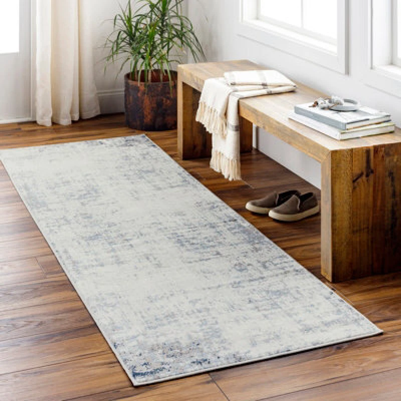 Image of Livabliss Modern Marble Dark Blue Alix Runner Rug 80 X 220 Cm - Easy Care, Non Shedding, Ideal For Hallway Or Beside The Bed