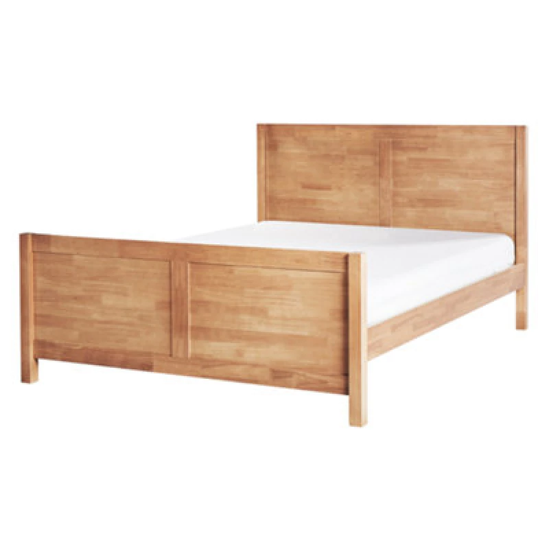 Image of Beliani Bed Wood Champagnat 140 X 200 Cm (Eu Double) Light Brown