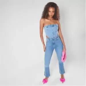 Image of Missguided Bandeau Seam Detail Denim Top - Blue