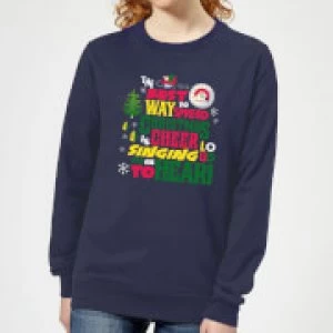 Image of Elf Christmas Cheer Womens Christmas Sweatshirt - Navy - S