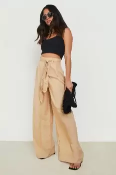 Image of Linen Belted Wide Leg Trouser
