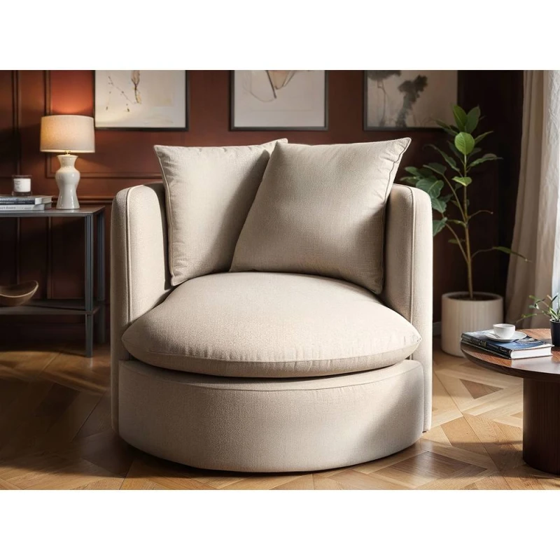 Image of Solace+Co Maisie Swivel Fabric Armchair in Beige Beige Unisex