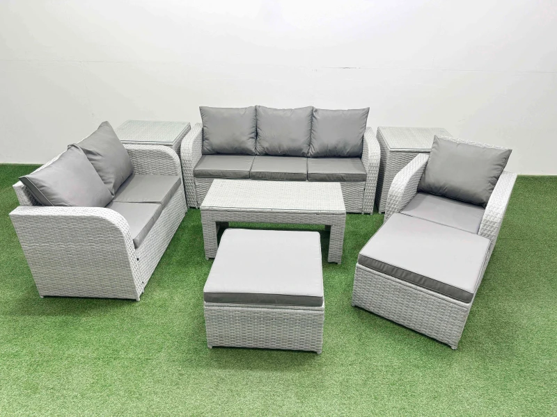 Image of Fimous Patio PE Wicker 8 Seater Outdoor Rattan Furniture Sofa Sets with Reclining Chair Loveseat Sofa 3 Seater Sofa 2 Side Table