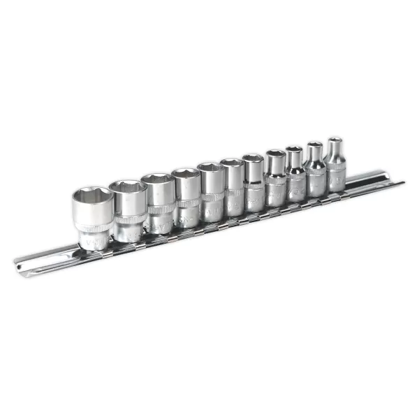 Image of Genuine SEALEY AK2717 Socket Set 11pc 1/4Sq Drive 6pt WallDrive® Imperial