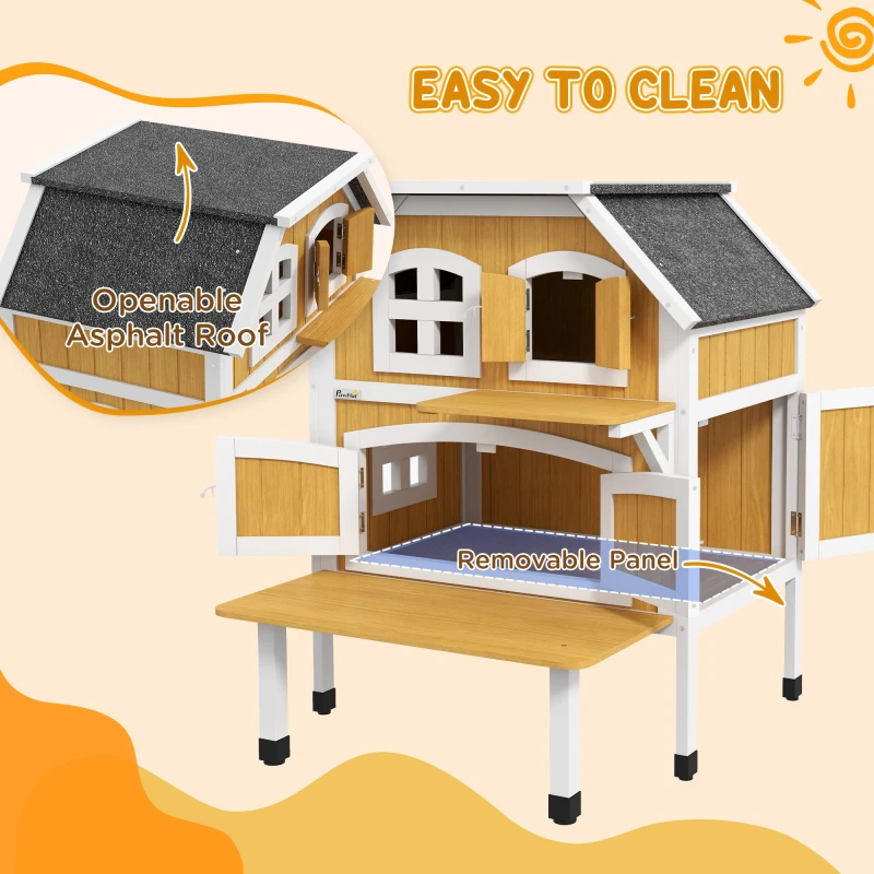Image of PawHut Outdoor Cat House 2 Tiers Feral Cat House w/ Openable Asphalt Roof - Yellow Yellow