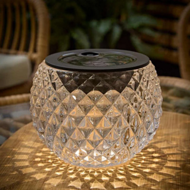 Image of ValueLights ValueLights Solar Powered Outdoor Black Diamond Pattern Glass Table Lamp Garden Light Black One Size Unisex 5016529270935