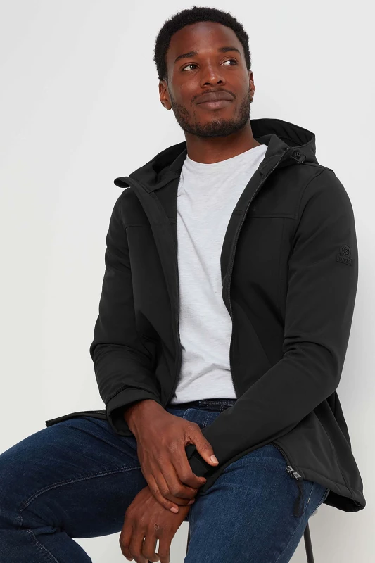 Image of TOG24 TOG24 Men 'Feizor' Shower Resistant Softshell Hooded Jacket in Black Size: large Black L Male 5053023058942