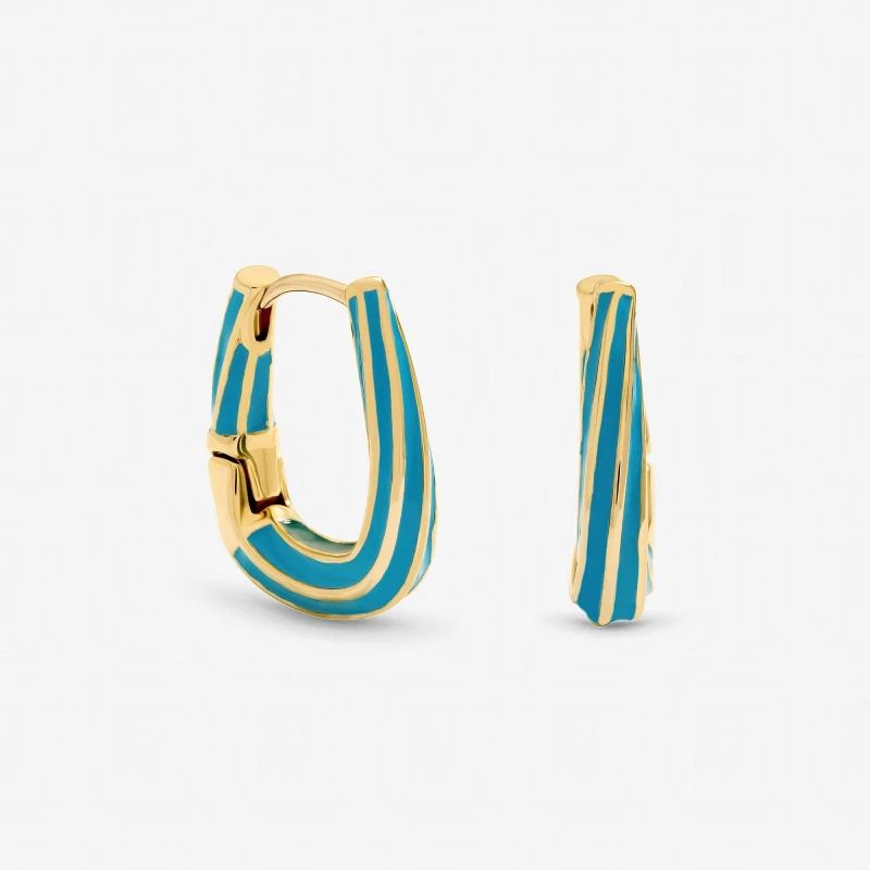 Image of Inicio Gold Blue Stripe Hoop Earrings - Gift Pouch Gold female One Size