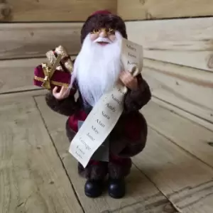 Image of Premier Decorations Ltd - 30cm Standing Christmas Santa With Glasses Holding List Of Names Parcels Burgundy