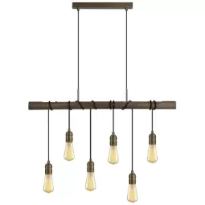 Image of Luminosa Pendant, 6 x E27, Medium Oak, Antique Brass