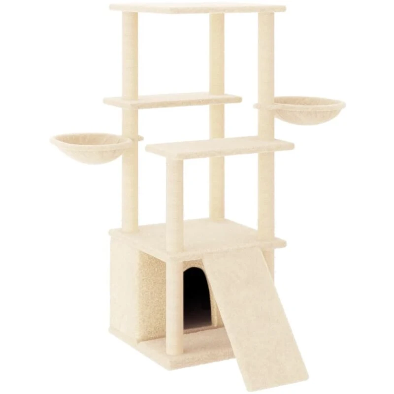 Image of vidaXL Cat Tree w/ Sisal Scratching Posts Cream 133cm, Cream 171756