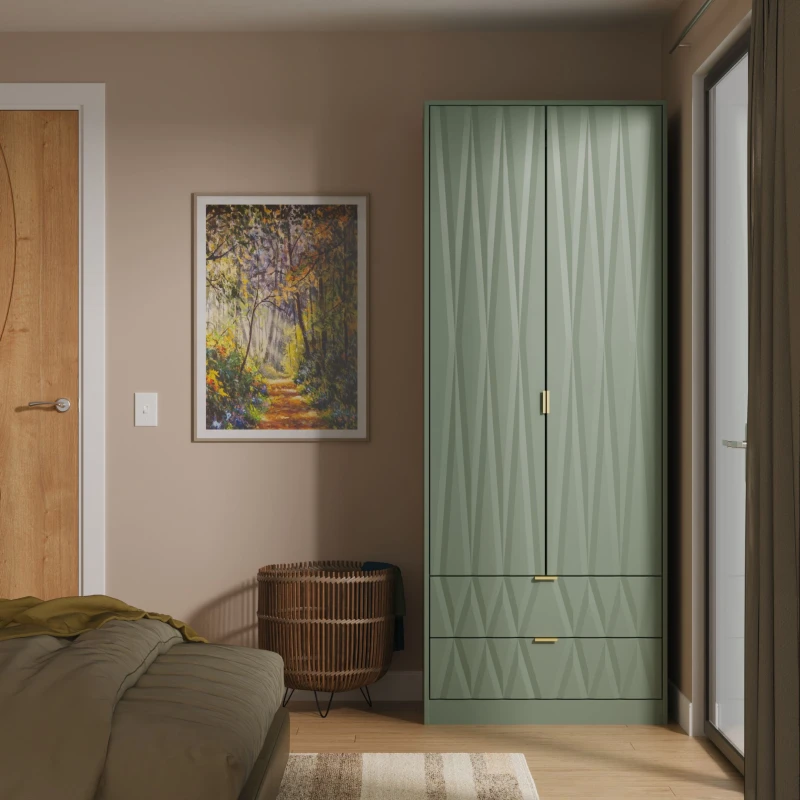 Image of Welcome Furniture Ready Assembled Las Vegas Tall 2 Drawer Wardrobe In Reed Green LVF081RGRG